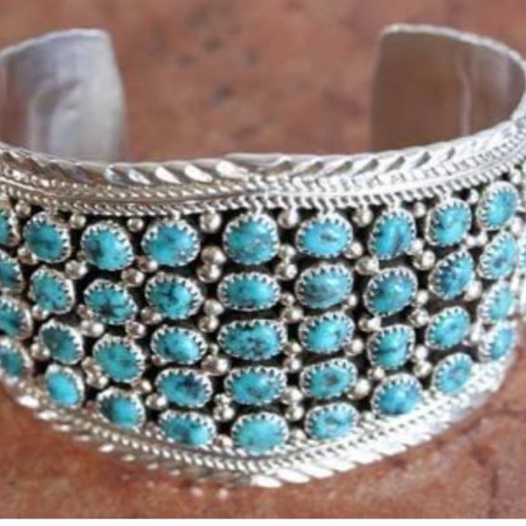 Navajo Sterling Silver Turquoise Adjustable Bracelet - Picture 2 of 3